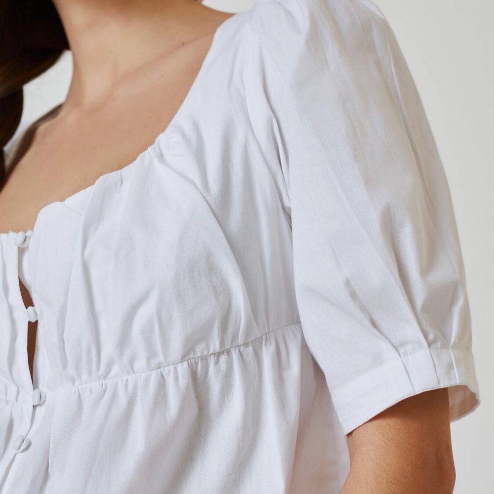 Anthropologie White Short Sleeve Scoop Neck Cotton Blouse Top Petite XXS PXXS - Picture 3 of 3